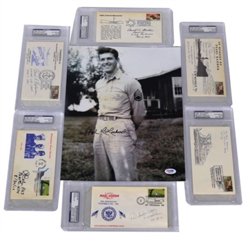 Lot of (6) Pearl Harbor Survivor PSA/DNA Encapsulated First Day Covers & Joseph Lockard 11x14 (first person to see pending attack on radar) PSA/DNA